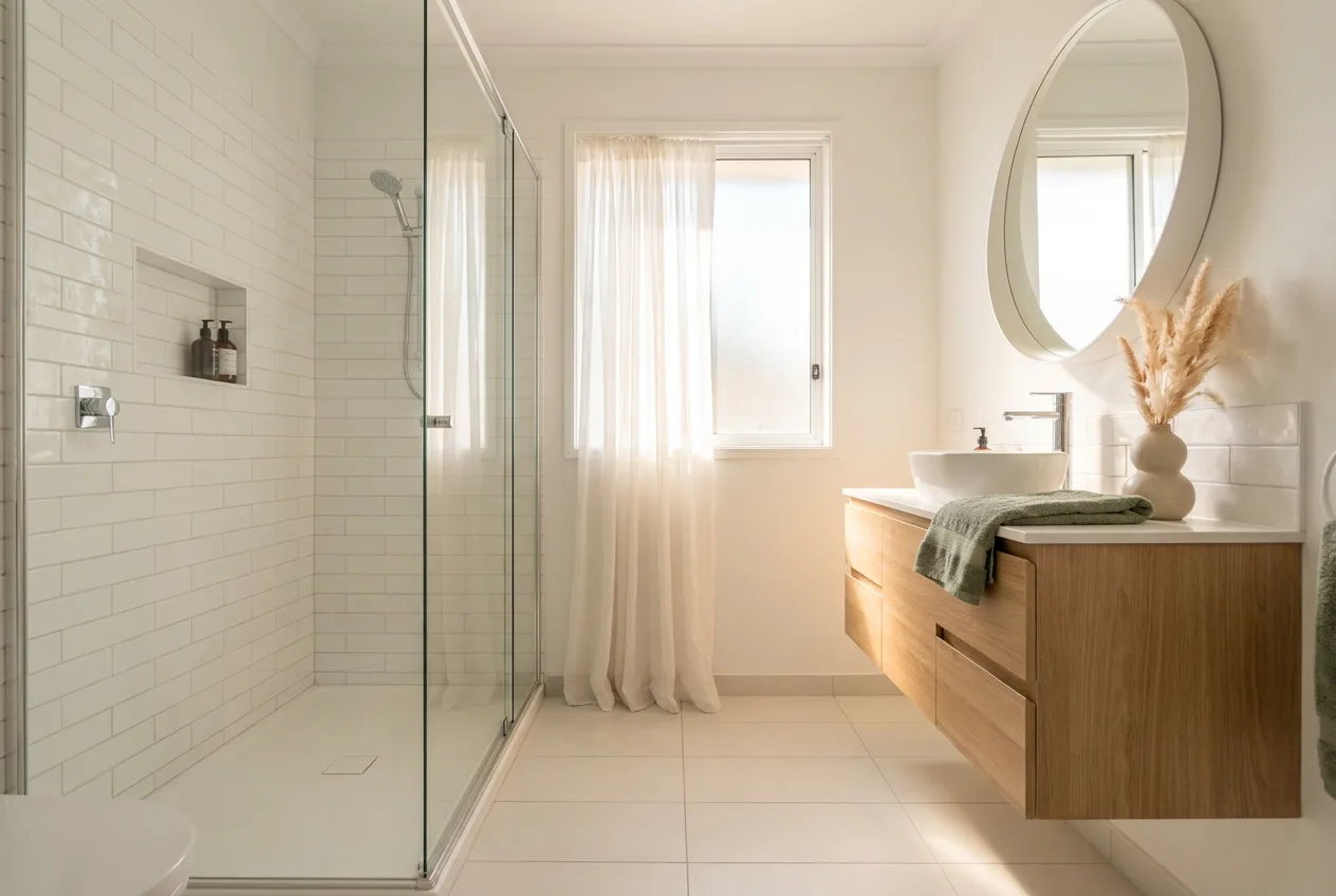 Bathroom after Mellow Cleaning: spotless tile and glass