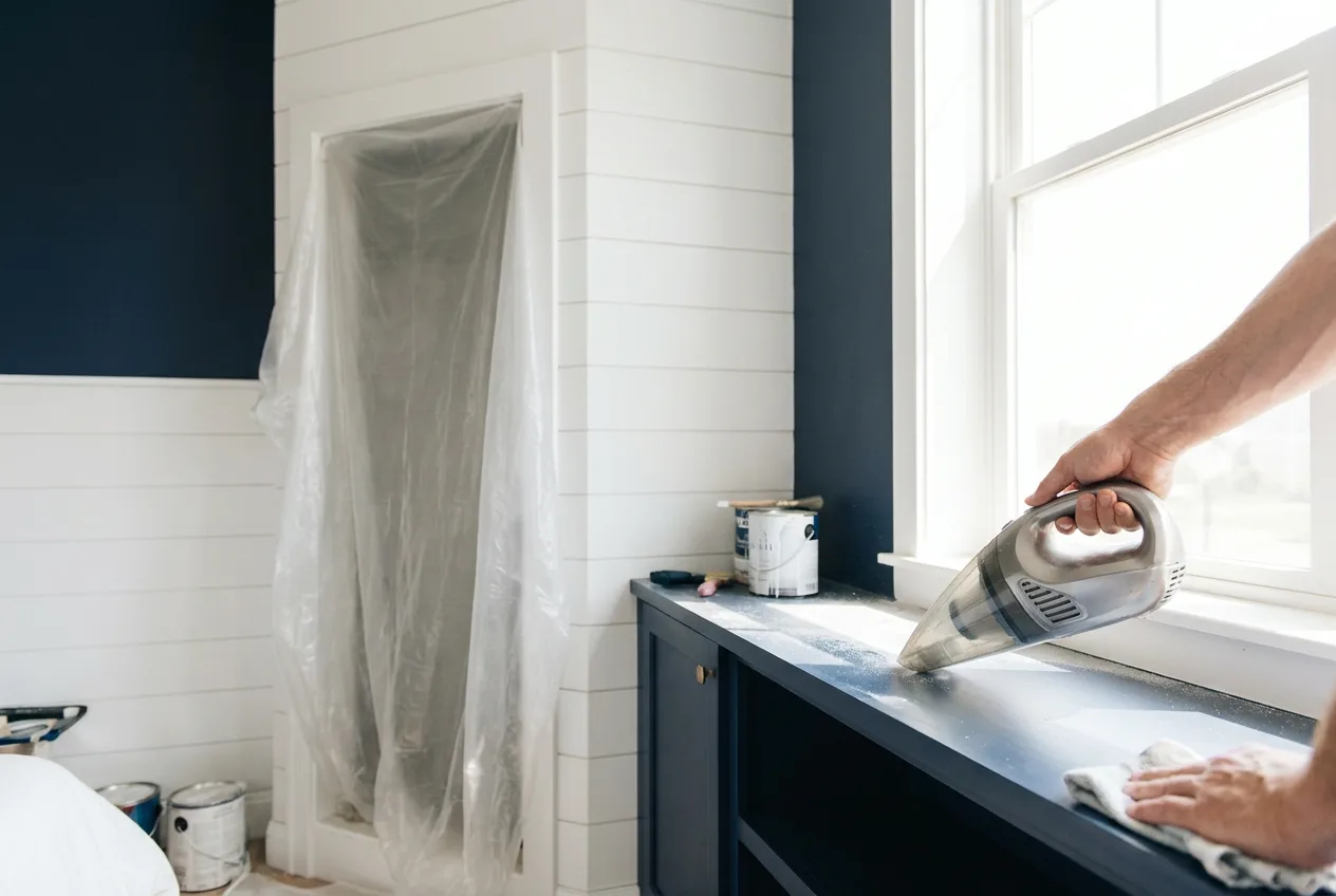Newly renovated room being cleared of fine construction dust