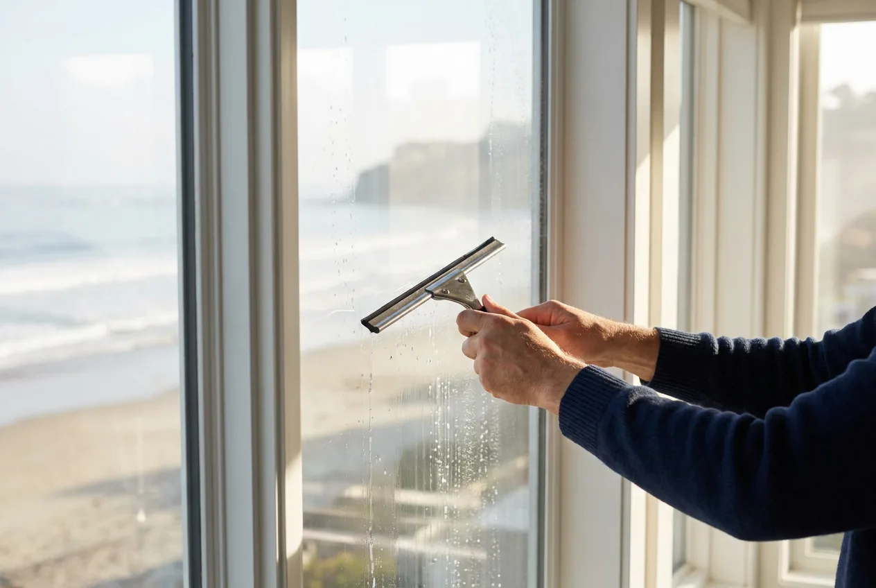 Streak-free interior window letting shore light into a Toms River home